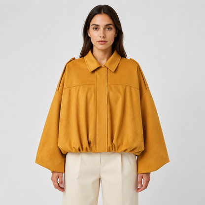 Women's Suede Bomber Jacket – Zip-Up Oversized Fit
