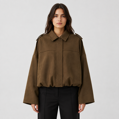 Women's Suede Bomber Jacket – Zip-Up Oversized Fit