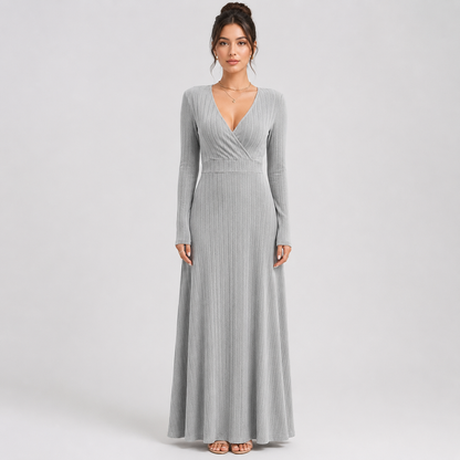 Women's Criss-Cross Neck Midi Dress – Long Sleeve A-Line Fit