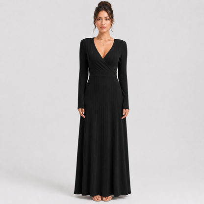 Women's Criss-Cross Neck Midi Dress – Long Sleeve A-Line Fit