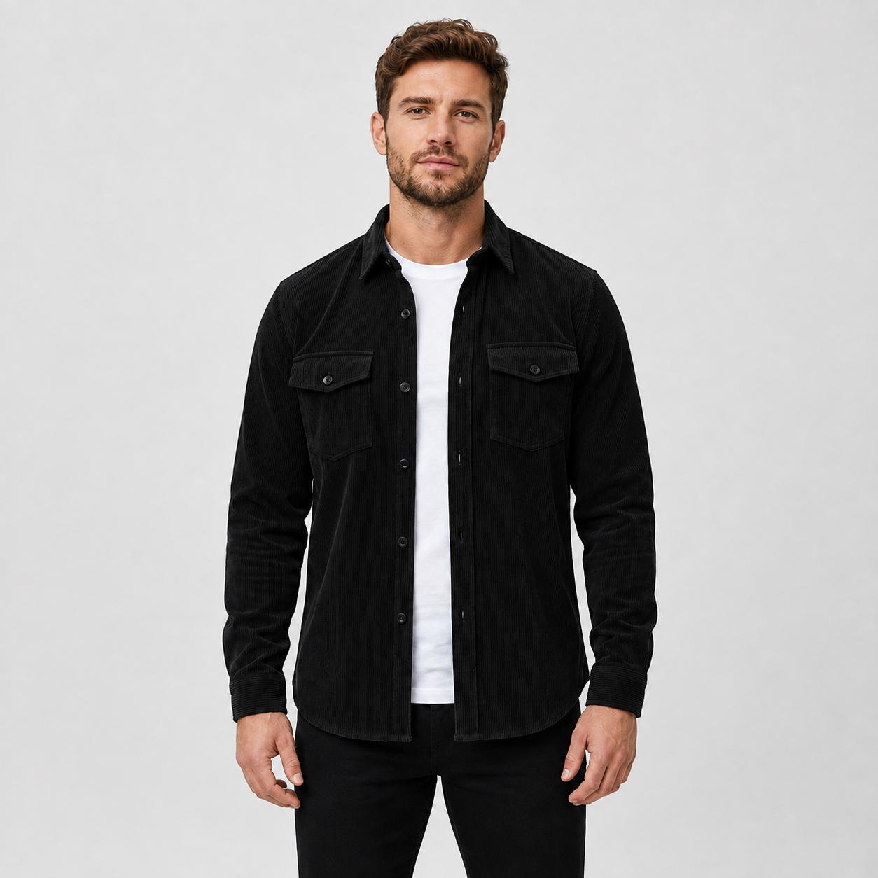 Men's - Thick Corduroy Overshirt Lapel Button-Up