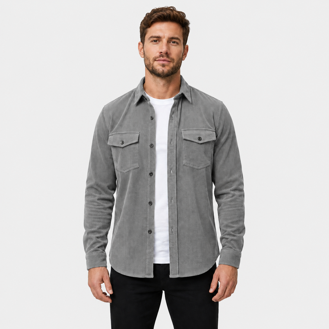Men's - Thick Corduroy Overshirt Lapel Button-Up
