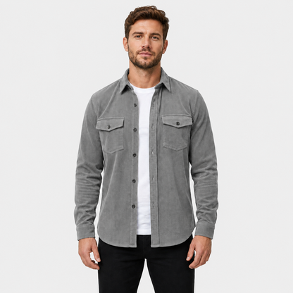 Men's - Thick Corduroy Overshirt Lapel Button-Up