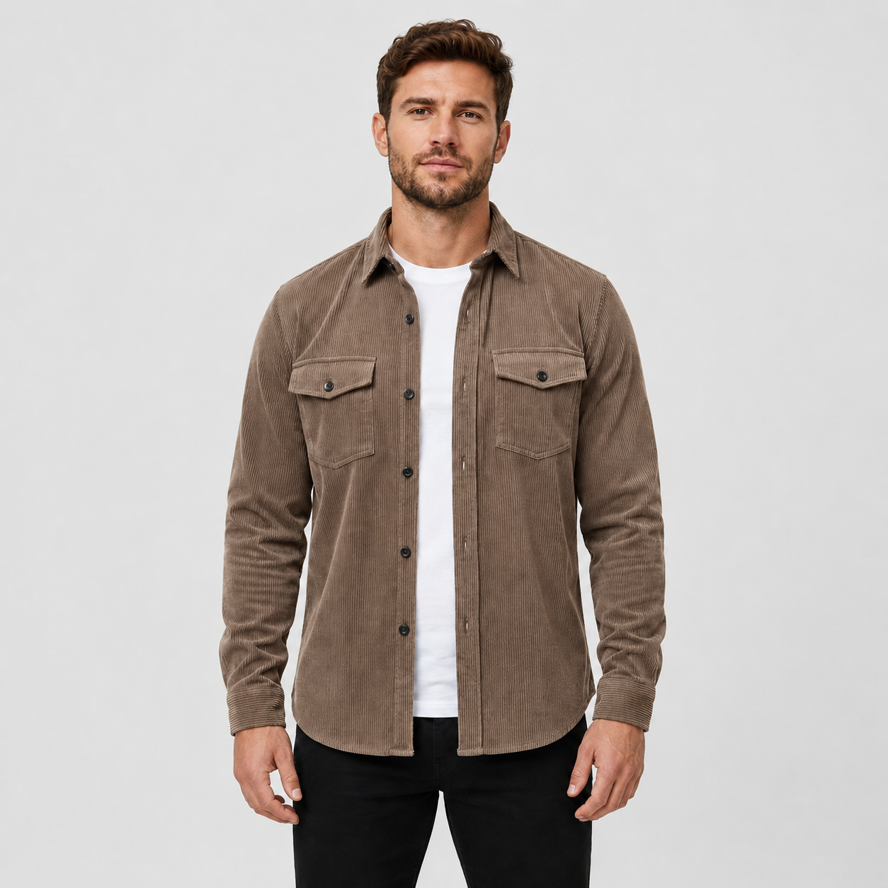 Men's - Thick Corduroy Overshirt Lapel Button-Up