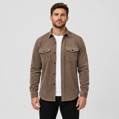 Men's - Thick Corduroy Overshirt Lapel Button-Up