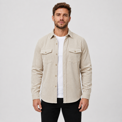 Men's - Thick Corduroy Overshirt Lapel Button-Up