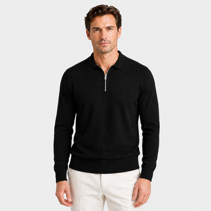 Men's Quarter Zip Polo Jumper – Fine Knit Long Sleeve Sweater