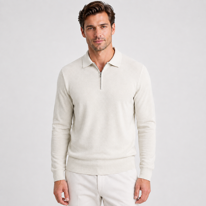 Men's Quarter Zip Polo Jumper – Fine Knit Long Sleeve Sweater