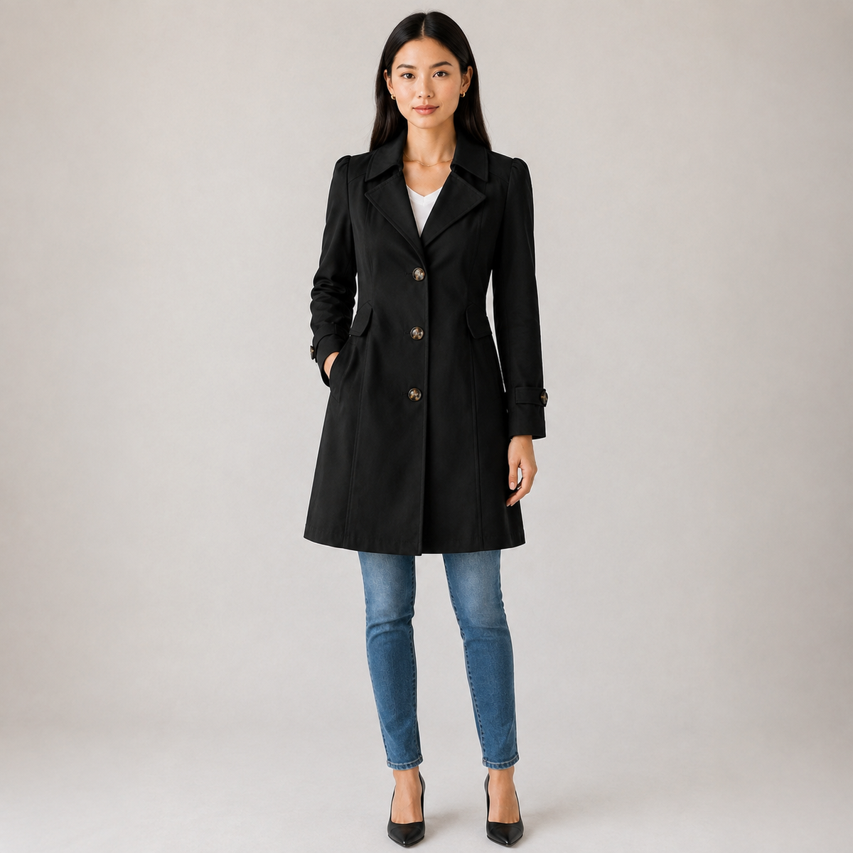 Women's Tailored Trench Coat – Short Buttoned Fit