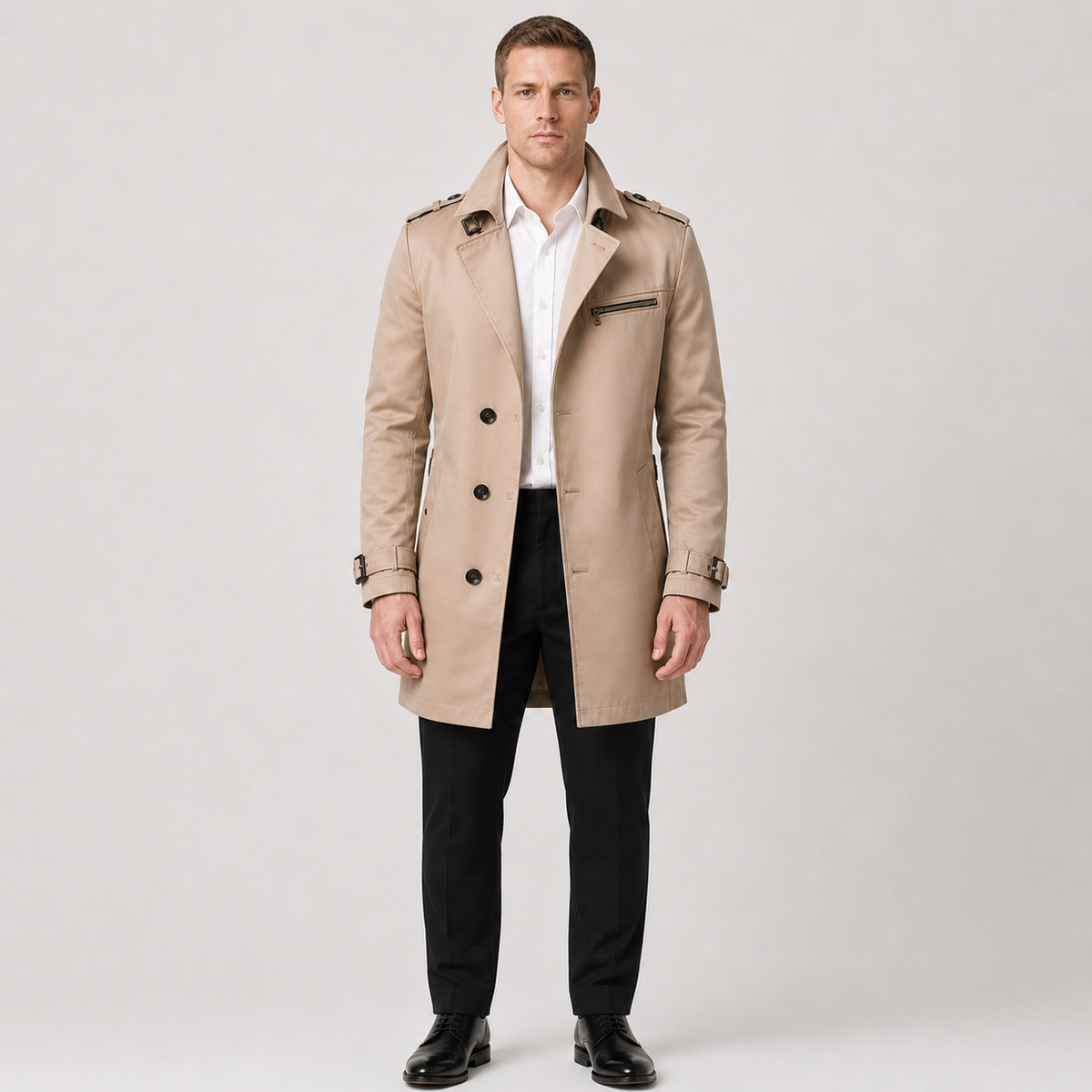 Men's Belted Trench Coat – Classic Tailored Style