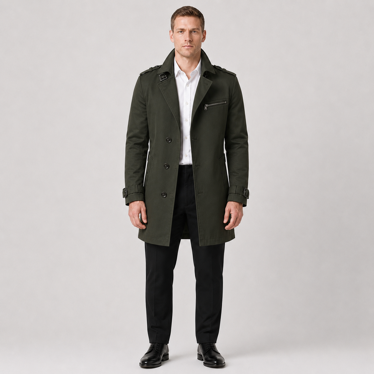 Men's Belted Trench Coat – Classic Tailored Style
