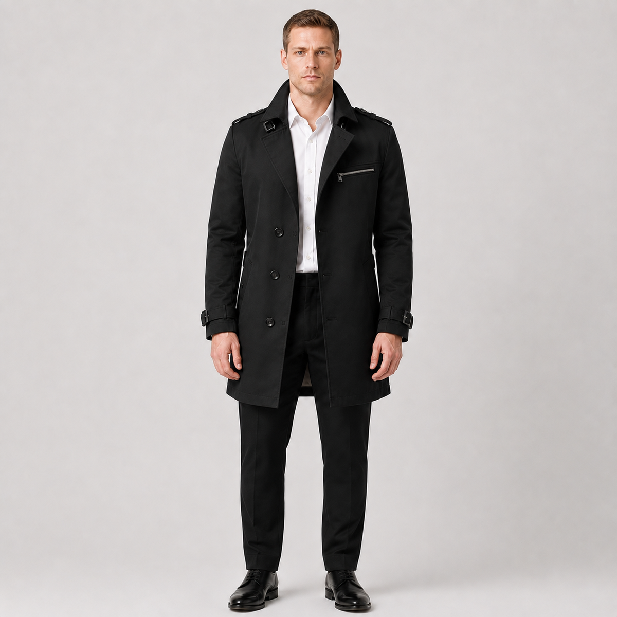 Men's Belted Trench Coat – Classic Tailored Style
