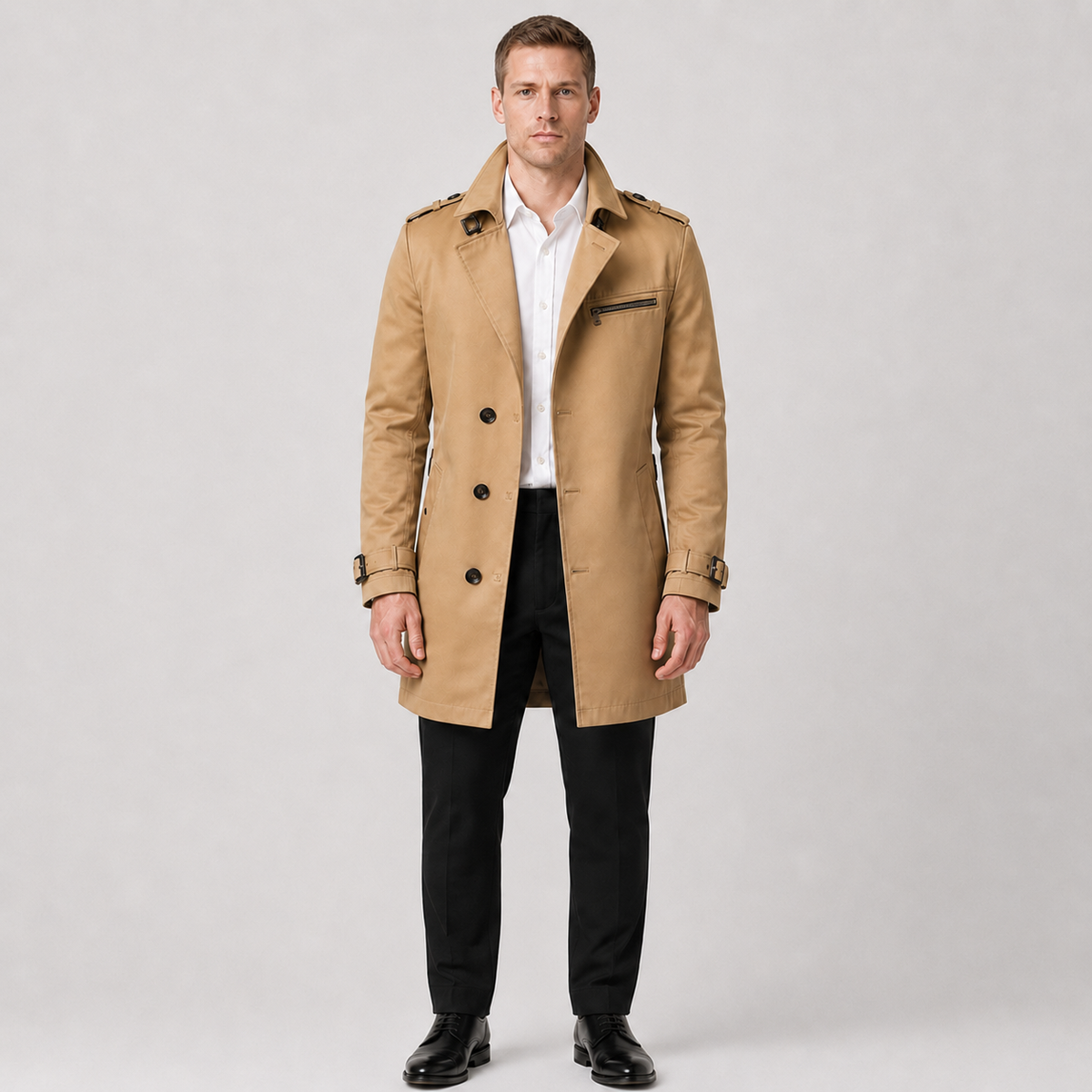 Men's Belted Trench Coat – Classic Tailored Style