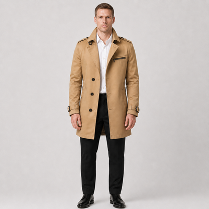 Men's Belted Trench Coat – Classic Tailored Style