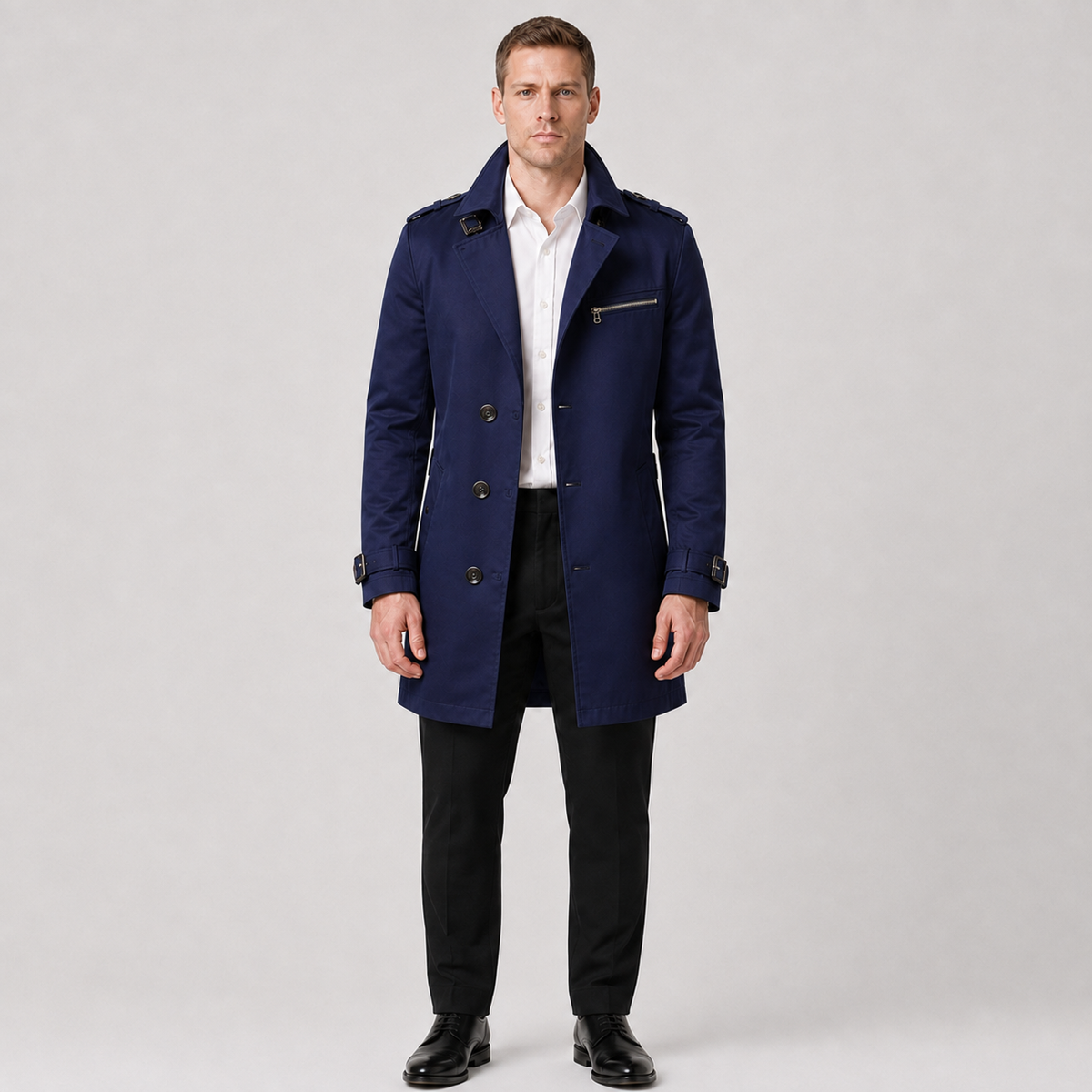 Men's Belted Trench Coat – Classic Tailored Style
