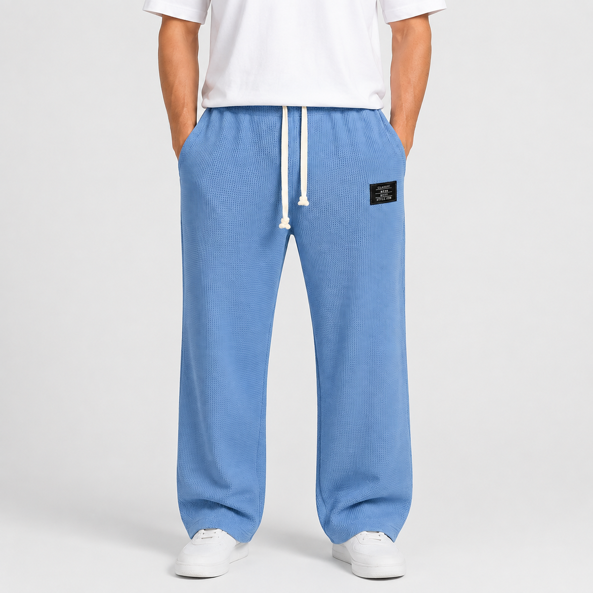 Men's Waffle Knit Drawstring Trousers – Relaxed Casual Lounge Fit