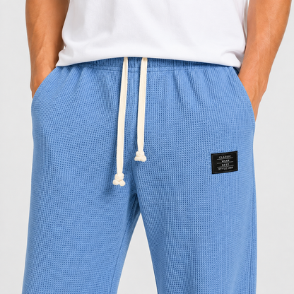 Men's Waffle Knit Drawstring Trousers – Relaxed Casual Lounge Fit