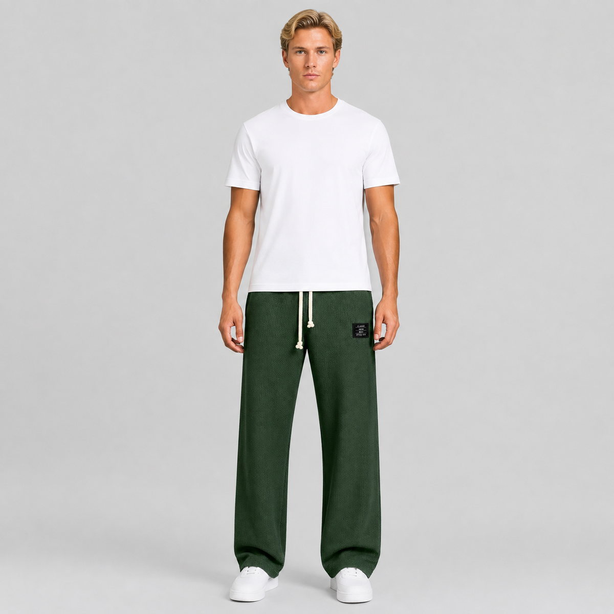 Men's Waffle Knit Drawstring Trousers – Relaxed Casual Lounge Fit