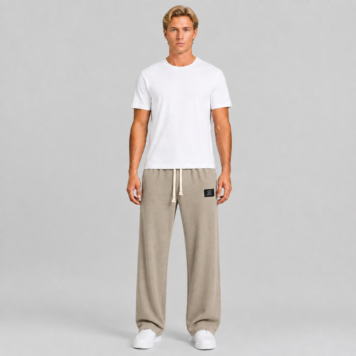 Men's Waffle Knit Drawstring Trousers – Relaxed Casual Lounge Fit