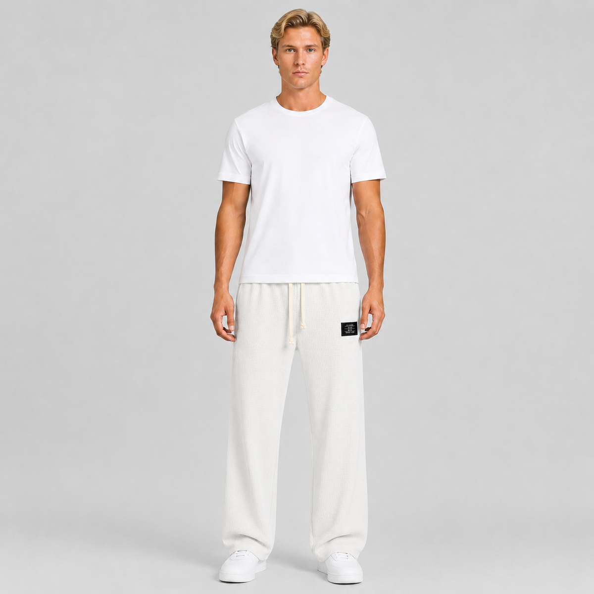 Men's Waffle Knit Drawstring Trousers – Relaxed Casual Lounge Fit