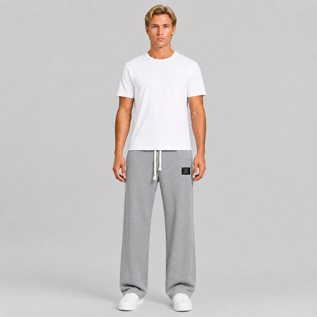 Men's Waffle Knit Drawstring Trousers – Relaxed Casual Lounge Fit