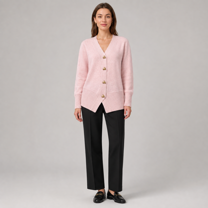 Women's V-Neck Cardigan – Gold Heart Button Detail