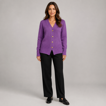 Women's V-Neck Cardigan – Gold Heart Button Detail