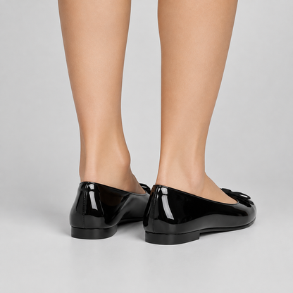 Women's Patent Bow Ballet Flats – Round Toe Block Heel