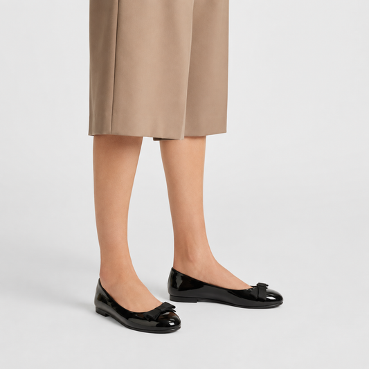 Women's Patent Bow Ballet Flats – Round Toe Block Heel
