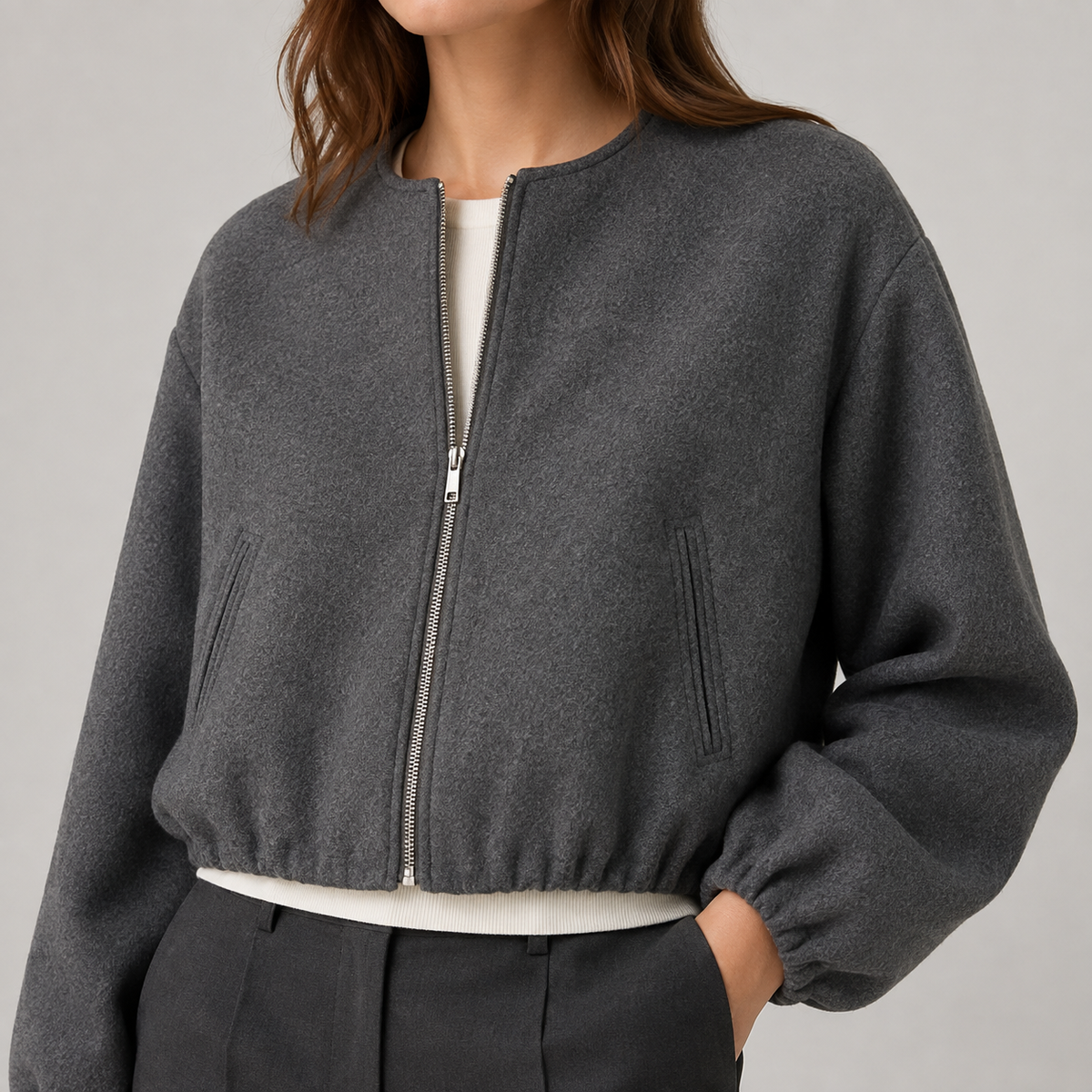 Women's Cropped Bomber Jacket – Elasticated Hem