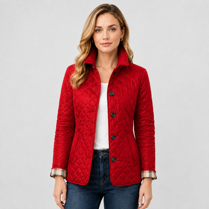 Women's Quilted Button Jacket – Stand Collar Style