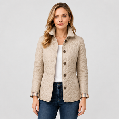 Women's Quilted Button Jacket – Stand Collar Style