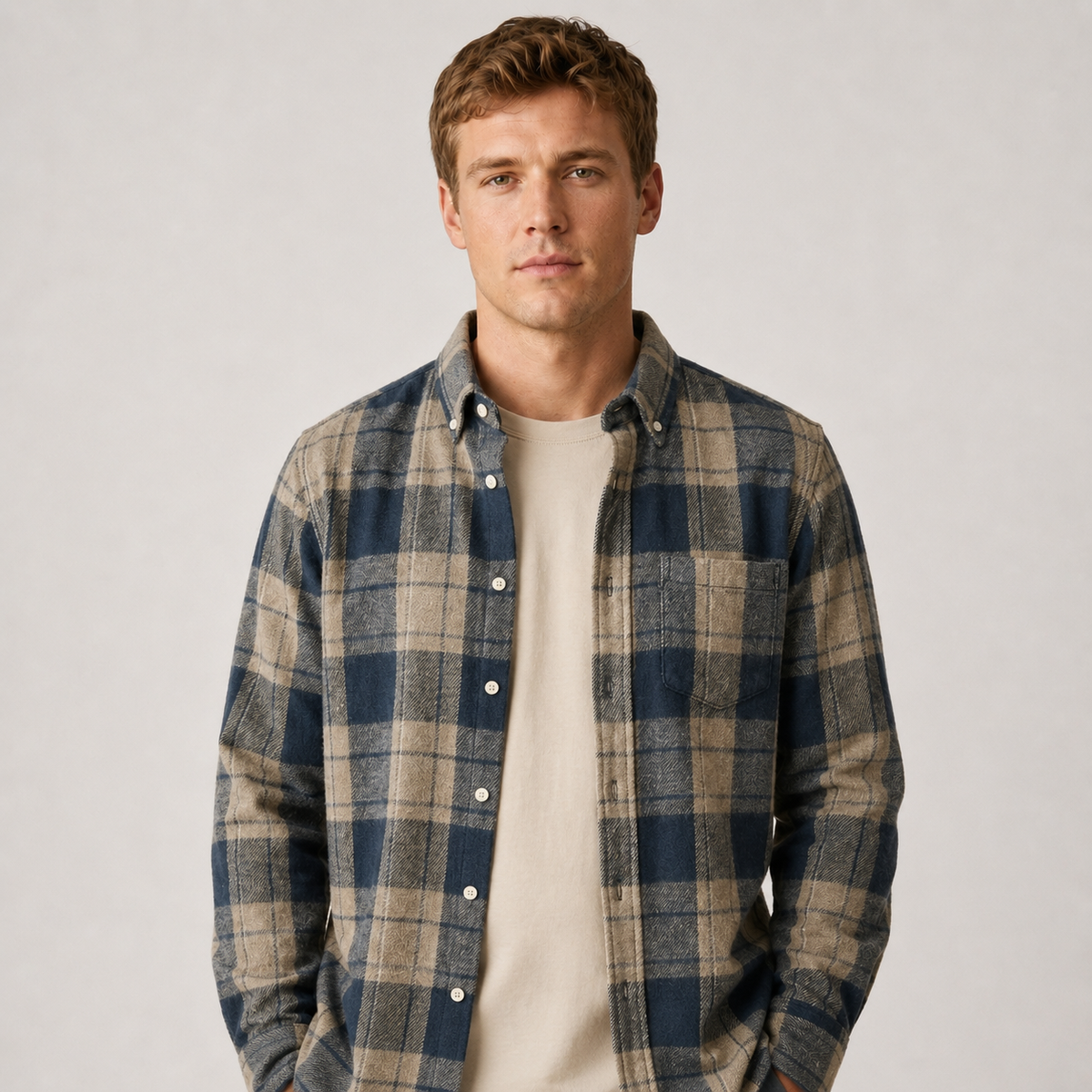 Men's Plaid Flannel Shirt – Button-Down Casual Shirt