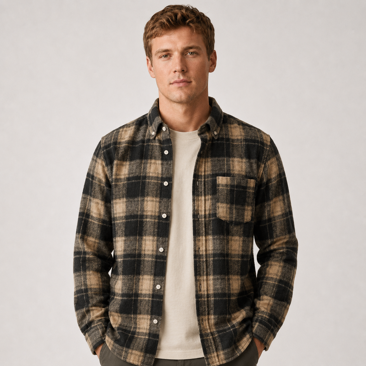 Men's Plaid Flannel Shirt – Button-Down Casual Shirt