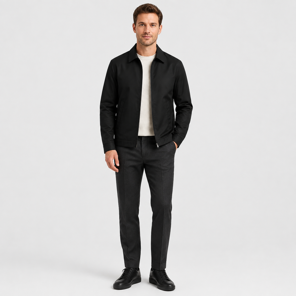 Men's Lined Harrington Jacket – Zip-Up Casual Jacket