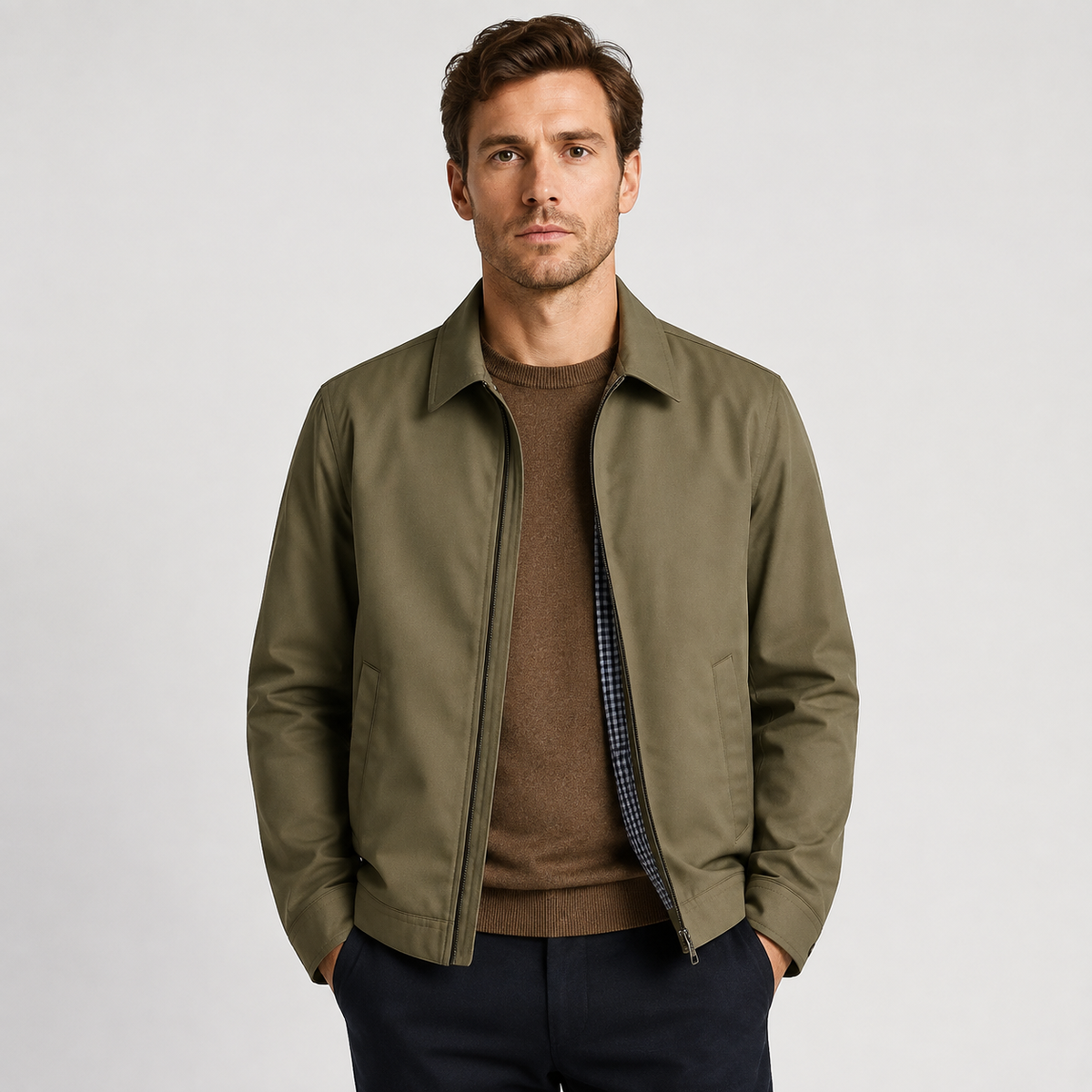 Men's Lined Harrington Jacket – Zip-Up Casual Jacket