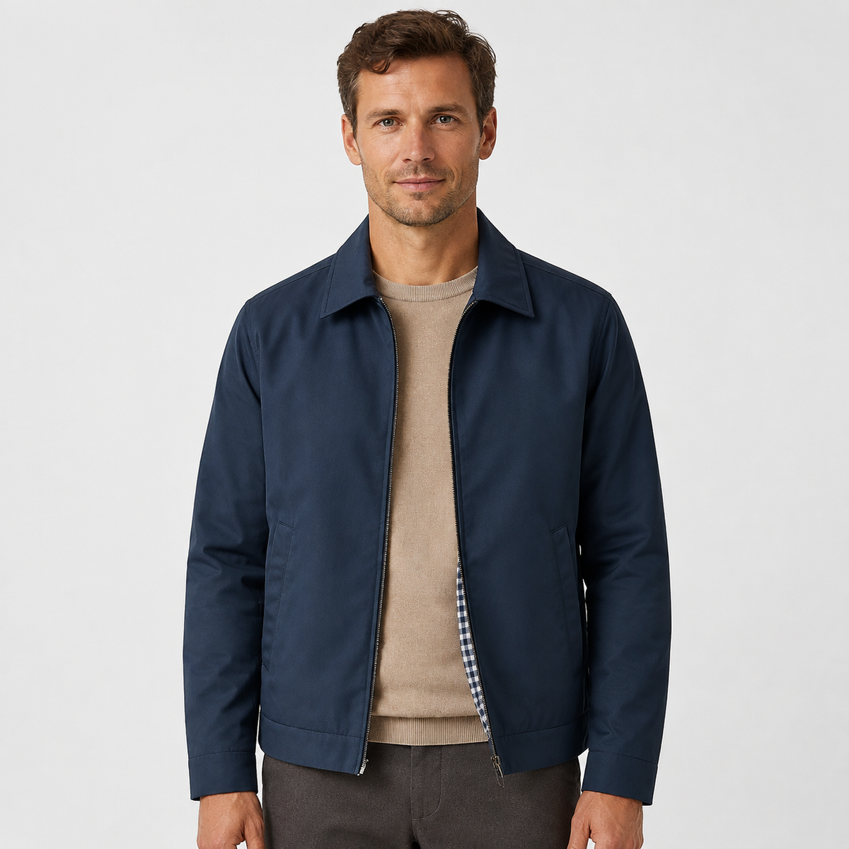 Men's Lined Harrington Jacket – Zip-Up Casual Jacket