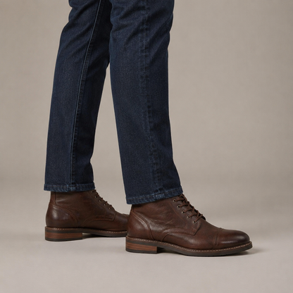 Men's Cap Toe Boots – Faux Leather Lace-Up