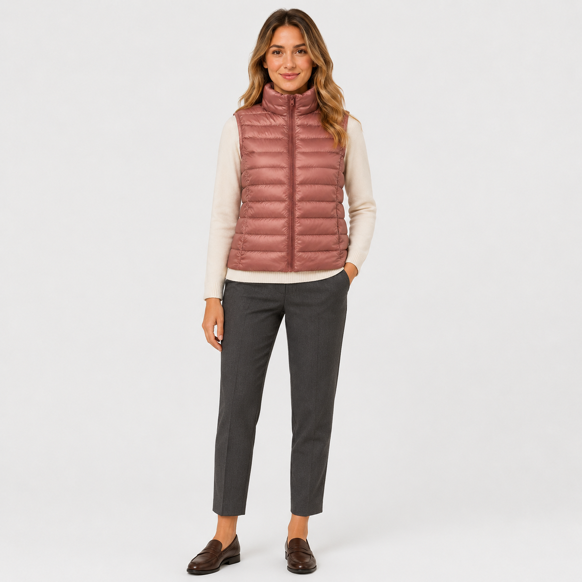 Women's Padded Gilet – Stand Collar Zip Front