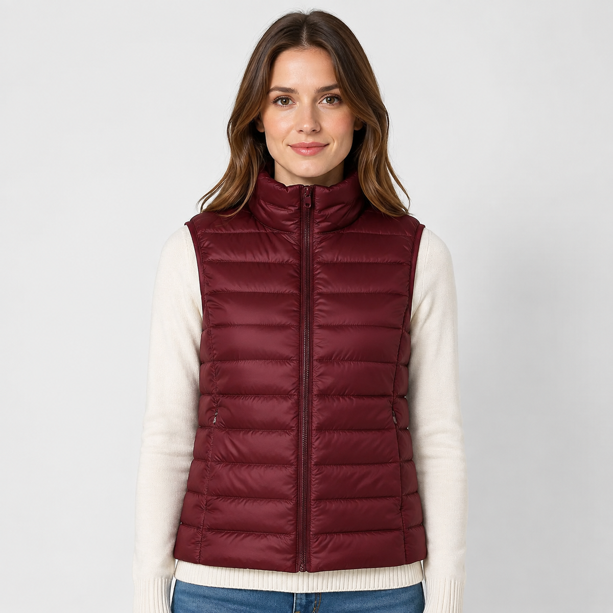 Women's Padded Gilet – Stand Collar Zip Front