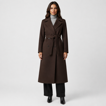 Women's Double-Breasted Coat – Belted Long Coat