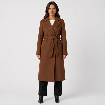Women's Double-Breasted Coat – Belted Long Coat
