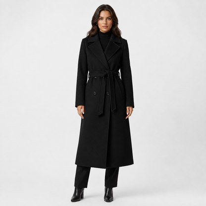 Women's Double-Breasted Coat – Belted Long Coat