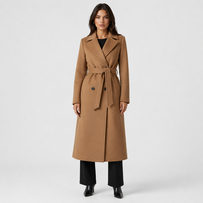 Women's Double-Breasted Coat – Belted Long Coat