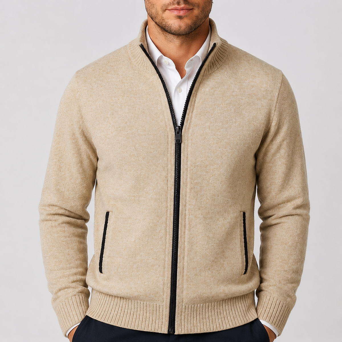 Men's Zip-Up Knit Cardigan – Smart Casual Layer