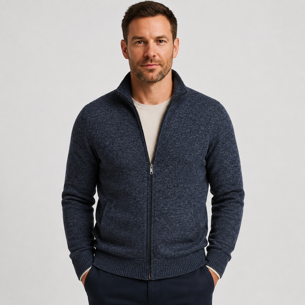 Men's Zip-Up Knit Cardigan – Smart Casual Layer