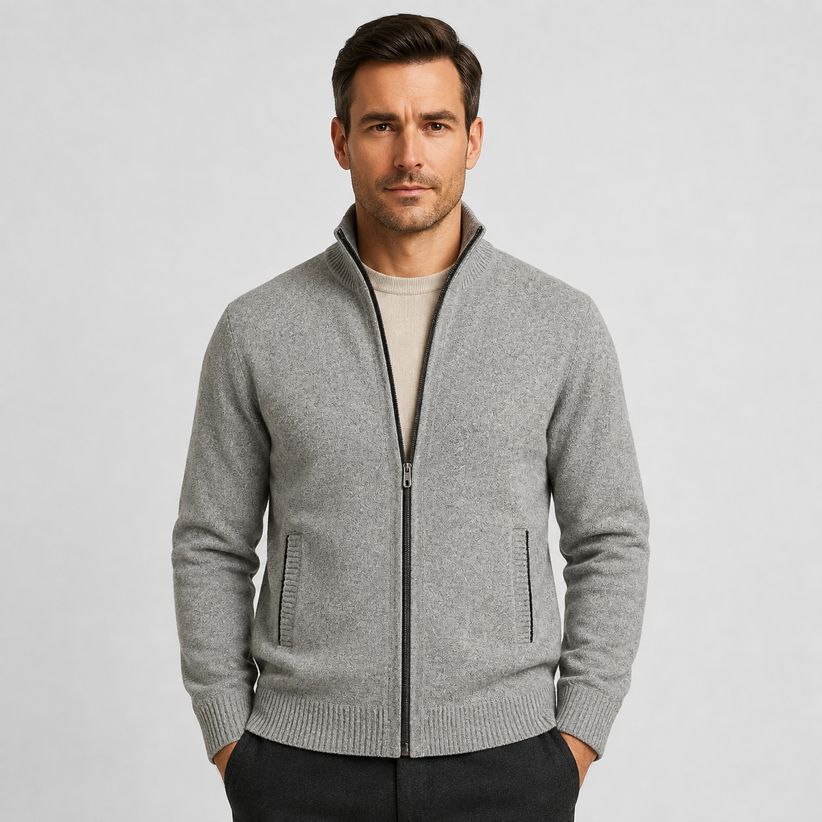 Men's Zip-Up Knit Cardigan – Smart Casual Layer