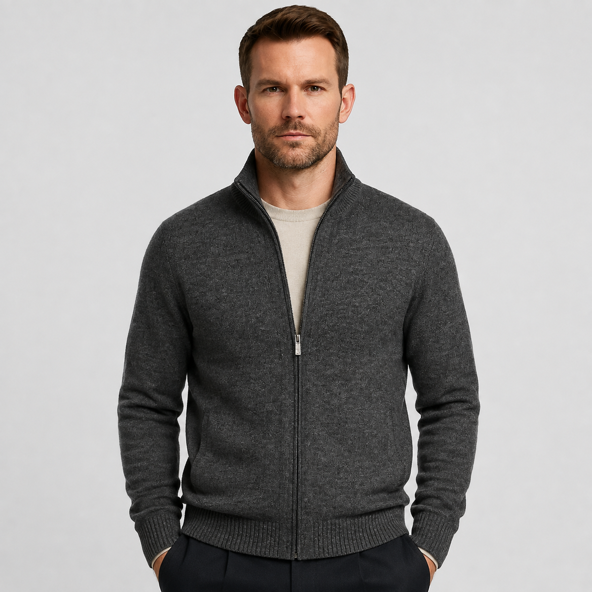 Men's Zip-Up Knit Cardigan – Smart Casual Layer