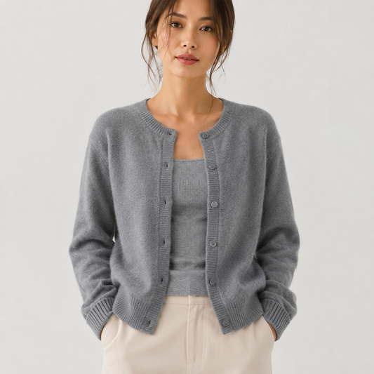 Women's Soft Knit Cardigan – Button Front Round Neck