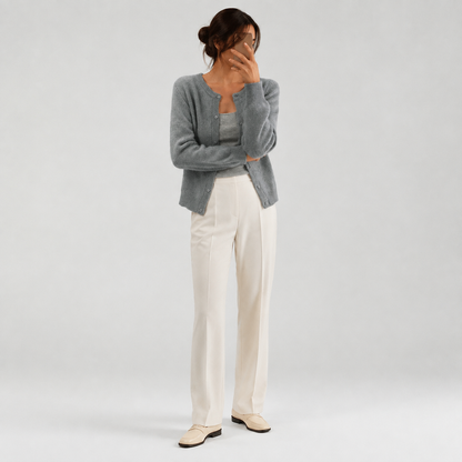 Women's Soft Knit Cardigan – Button Front Round Neck